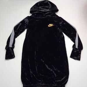 Girls Crushed Velvet Velour Black Hooded Cozy Nike Sweater Dress Size Small 4-5